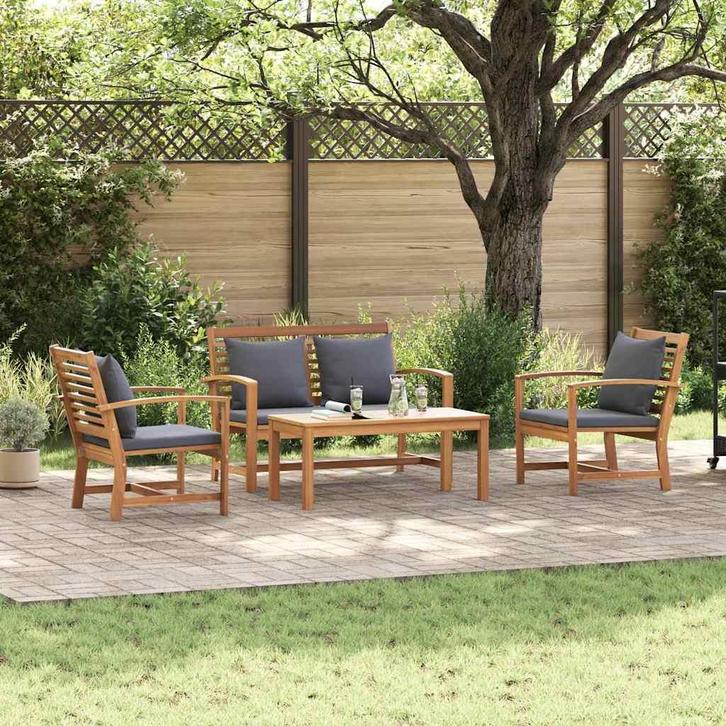 vidaXL Tuinbank Set Naturel Massief teakhout, Tuin en Terras, Tuinsets en Loungesets, Nieuw, Verzenden