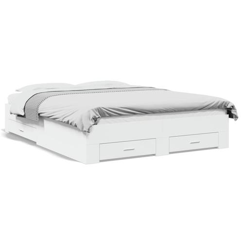vidaXL Cadre de lit avec tiroirs blanc 140x200 cm bois, Maison & Meubles, Chambre à coucher | Lits, Neuf, Envoi