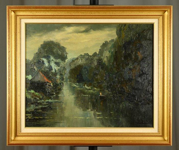 René Prin (1905-1985) - La barque sur lEure, Antiek en Kunst, Kunst | Schilderijen | Klassiek