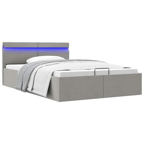 vidaXL Bedframe met opbergruimte en LED stof lichtgrijs, Huis en Inrichting, Slaapkamer | Bedden, Nieuw, Verzenden