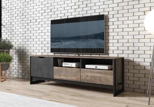 TV-Meubel Acasia - Grijs - Eiken - 161x40x53 - TV kast, Huis en Inrichting, Kasten |Televisiemeubels, 25 tot 50 cm, Nieuw, 150 tot 200 cm