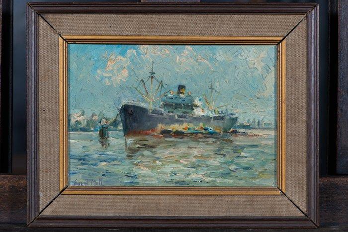 Evert Moll (XX), Naar - Havengezicht, Antiquités & Art, Art | Peinture | Classique