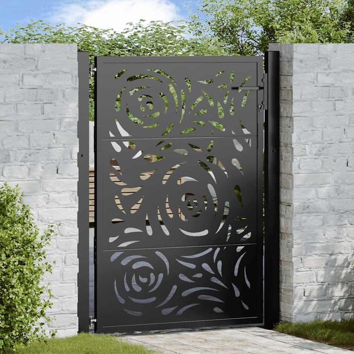 vidaXL Poort met vlamontwerp 105x130 cm staal zwart, Tuin en Terras, Tuinpoorten, Nieuw, Verzenden
