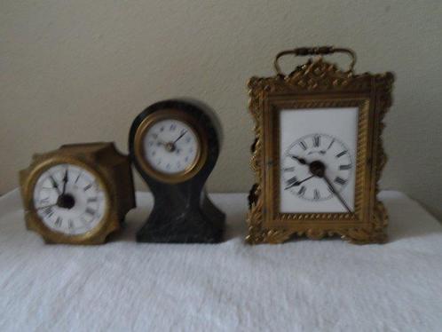 Wekkers  (3) -  Antiek Messing, graniet, emaille, glas. -, Antiek en Kunst, Antiek | Klokken