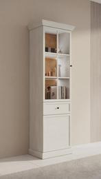 Meubella | Vitrinekast wit eiken glazen opbergkast 63cm, Verzenden, Nieuw, 50 tot 100 cm, 150 tot 200 cm