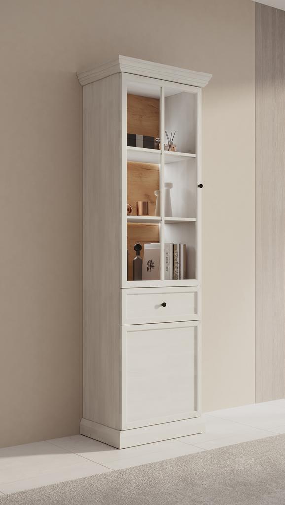 Meubella | Vitrinekast wit eiken glazen opbergkast 63cm, Huis en Inrichting, Kasten | Vitrinekasten, 25 tot 50 cm, Nieuw, 50 tot 100 cm