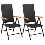 2x Stapelbare Tuinstoelen | Retour Deal | Zwart Poly Rattan, Tuin en Terras, Tuinstoelen, Verzenden, Nieuw, Rotan, Inklapbaar