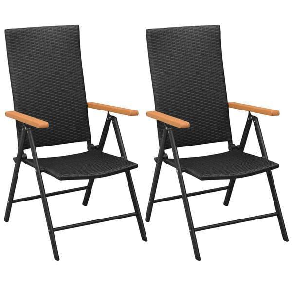 2x Stapelbare Tuinstoelen | Retour Deal | Zwart Poly Rattan, Tuin en Terras, Tuinstoelen, Inklapbaar, Nieuw, Rotan, Verzenden