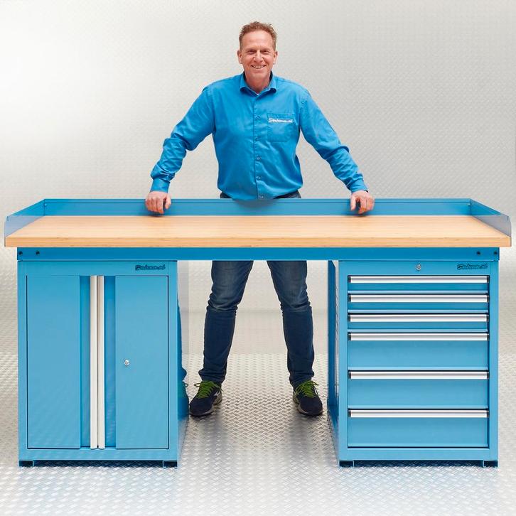 Datona Werkbank PRO bamboe - 6 lades - opbergkast - 200 cm, Doe-het-zelf en Bouw, Werkbanken, Ophalen of Verzenden