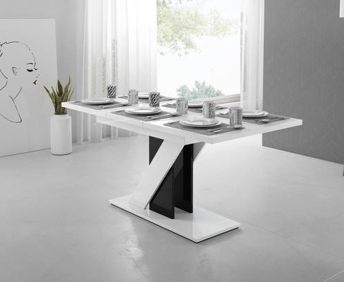 Eetkamertafel - Wit Zwart - Uitschuifbare eettafel 160x80x75, Maison & Meubles, Tables | Tables à manger, Envoi