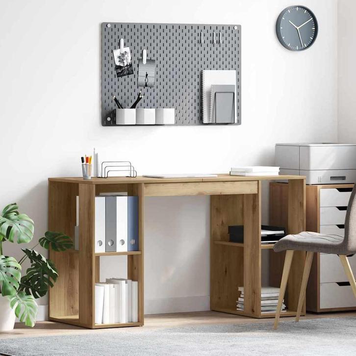 vidaXL Bureau met Opslag artisanaal eikenkleurig 130 x 50.5, Huis en Inrichting, Bureaus, Nieuw, Verzenden