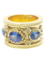 Zonder minimumprijs - Ring - 9 kt. Zilver, Geel goud Saffier