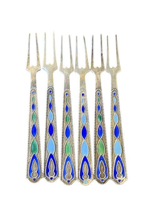 Vork - .875 (84 Zolotniki) zilver - Cloisonne canapé vorken, Antiek en Kunst, Antiek | Zilver en Goud