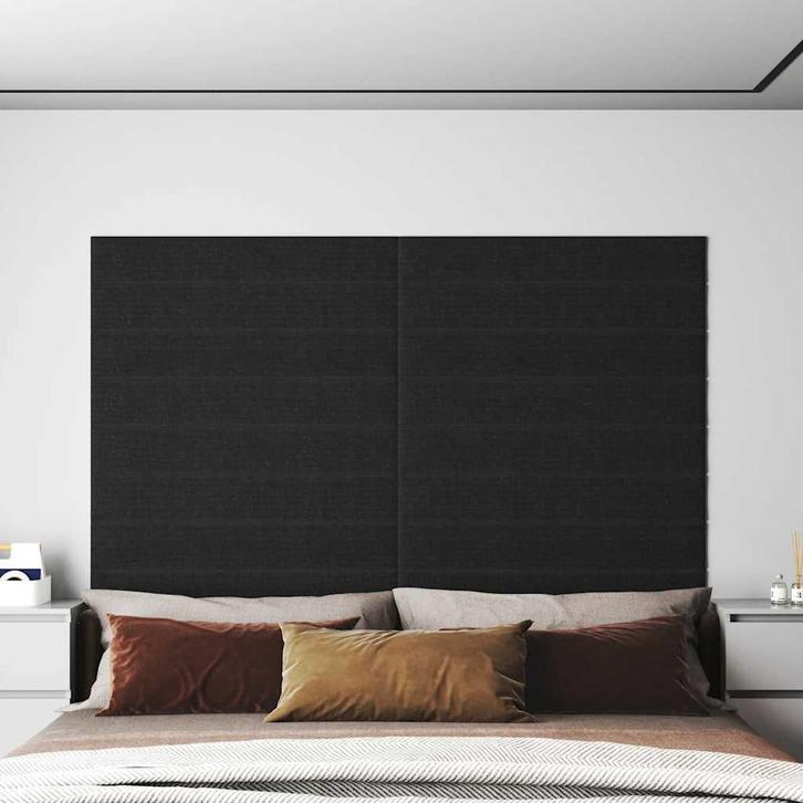 vidaXL Wandpanelen 12 st 1,62 m² 90x15 cm stof zwart, Doe-het-zelf en Bouw, Platen en Panelen, Nieuw, Verzenden