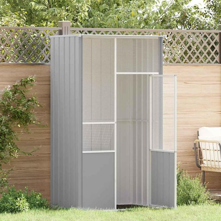 vidaXL Vogelkooi 115x78x200 cm gegalvaniseerd staal grijs, Dieren en Toebehoren, Vogels | Toebehoren, Nieuw, Verzenden