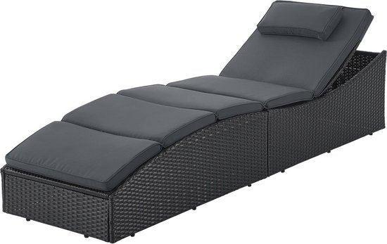 2dekans | Juskys Ligbed / Zonnebed Lamia - Zwart - Polyrotan, Tuin en Terras, Tuinsets en Loungesets, Ophalen of Verzenden