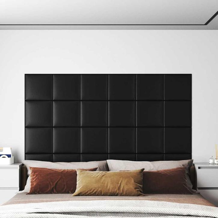 vidaXL Wandpanelen 12 st 1,08 m² 30x30 cm kunstleer zwart, Doe-het-zelf en Bouw, Platen en Panelen, Nieuw, Verzenden