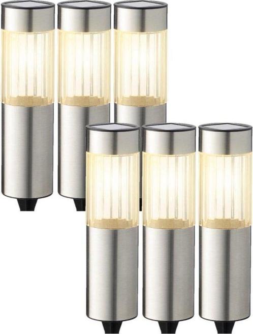 Set van 6x stuks solar tuinlampen/prikspots cilinder op z..., Tuin en Terras, Buitenverlichting, Nieuw, Verzenden