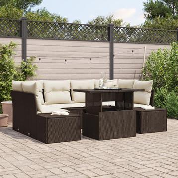 vidaXL 7-delige tuinset met kussens bruin poly rattan, Verzenden