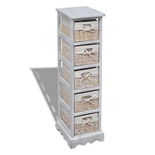 vidaXL Opbergrek met 5 weefmanden hout wit, Huis en Inrichting, Kasten | Overige, Nieuw, Verzenden