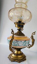 Lampe de bureau (2) - Bronze - lampe en laiton en porcelaine, Antiek en Kunst