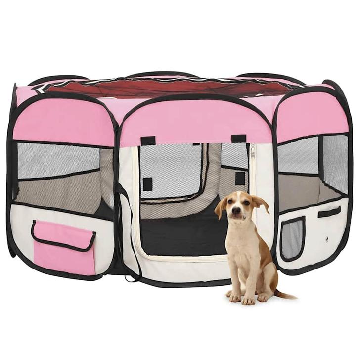 vidaXL Hondenren inklapbaar met draagtas 125x125x61 cm roze, Animaux & Accessoires, Caisses pour chiens, Envoi