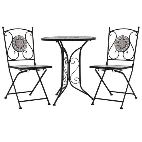vidaXL 3-delige Bistroset mozaïek keramische tegel grijs, Tuin en Terras, Tuinsets en Loungesets, Nieuw, Verzenden