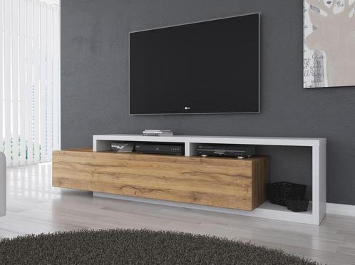 TV Meubel - Eiken met Wit - 219x45x52 cm - TV kast met lade, Huis en Inrichting, Kasten |Televisiemeubels, 25 tot 50 cm, Nieuw