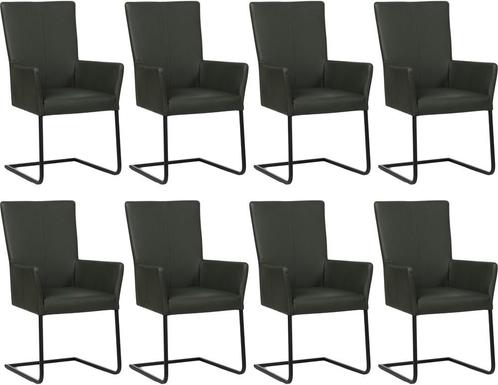 Set van 8 Donkergroene leren industriële eetkamerstoelen -, Huis en Inrichting, Stoelen, Overige kleuren, Vijf, Zes of meer stoelen