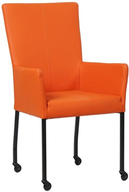 Oranje leren moderne eetkamerstoel - met armleuning poot, Huis en Inrichting, Stoelen, Nieuw, Eén, Leer, Ophalen of Verzenden