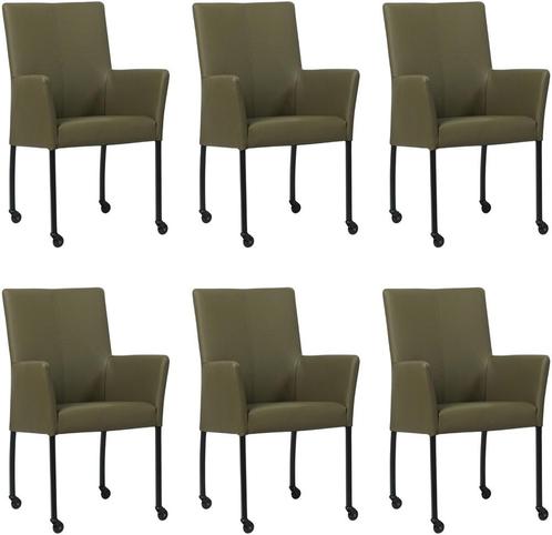 Set van 6 Olijfgroene leren moderne eetkamerstoelen - Toledo, Huis en Inrichting, Stoelen, Overige kleuren, Vijf, Zes of meer stoelen
