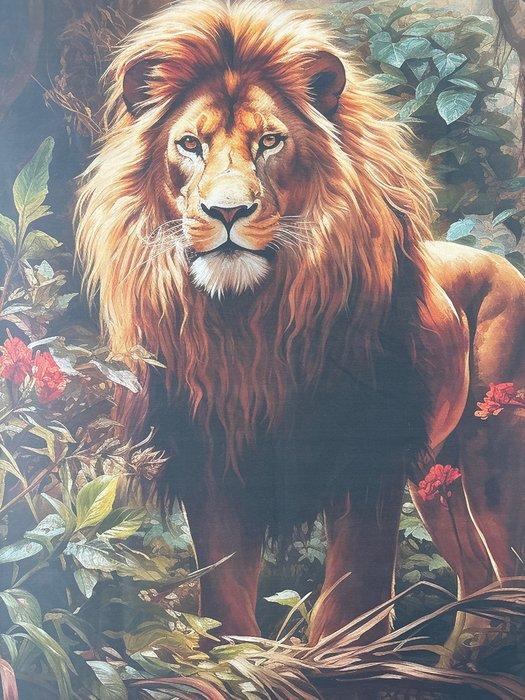 Tissu exclusif Panama 100 % coton double dessin lion forêt -, Antiek en Kunst, Antiek | Tapijten, Tafelkleden en Textiel
