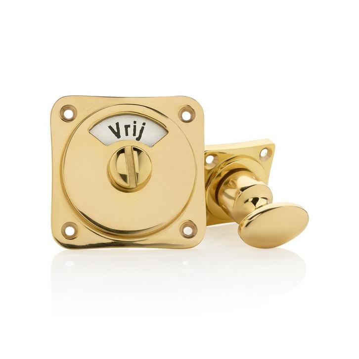 WC slot draaiknop vrij-bezet messing gelakt - retro jaren..., Bricolage & Construction, Serrurerie de bâtiment & Dispositif de fermeture