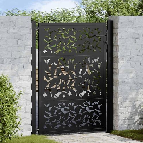 vidaXL Poort met bladontwerp 105x130 cm staal zwart, Tuin en Terras, Tuinpoorten, Nieuw, Verzenden