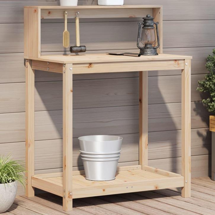 vidaXL Oppottafel met schappen 82,5x50x109,5 cm massief, Tuin en Terras, Bloembakken en Plantenbakken, Nieuw, Verzenden