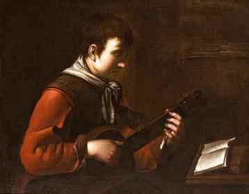 Scuola Caravaggesca (XVII) - Ragazzo che suona strumento
