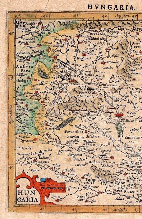 Europa - Hongarije; J. Hondius / Mercator - Hungaria - 1607, Boeken, Atlassen en Landkaarten