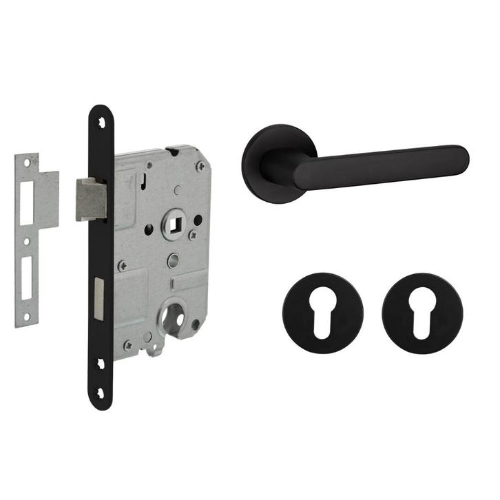 Deurbeslag set met cilinderrozet en deurklink Tondo zwart, Doe-het-zelf en Bouw, Hang- en Sluitwerk, Klink of Kruk, Nieuw, Overige materialen