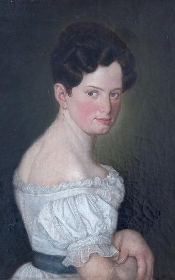Europese school (XIX) - Portrait of a young beauty in white, Antiek en Kunst, Kunst | Schilderijen | Klassiek