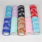 Lint organza tule met sneeuwvlokken 15cm. br 10 yard deep, Hobby en Vrije tijd, Nieuw