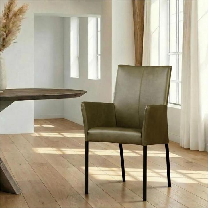 Leren eetkamerstoel Comfort met armleuning - Granada Moss, Huis en Inrichting, Stoelen, Nieuw, Leer, Ophalen of Verzenden