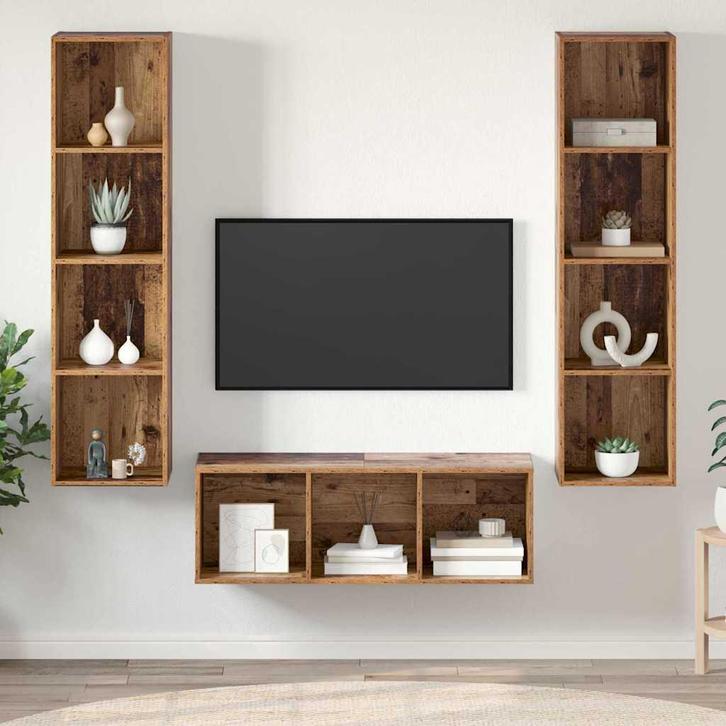 vidaXL TV Kast Set Wandgemonteerd 3 pcs Oud hout Bewerkt, Huis en Inrichting, Kasten |Televisiemeubels, Nieuw, Verzenden