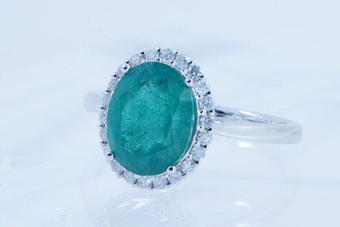 Zonder Minimumprijs - Ring Platina - 3.21ct. tw. Smaragd -, Handtassen en Accessoires, Ringen