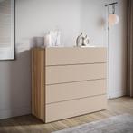 Meubella | Ladekast beige met eiken 100 cm - 4 lades, Huis en Inrichting, Kasten | Overige, Verzenden, Nieuw