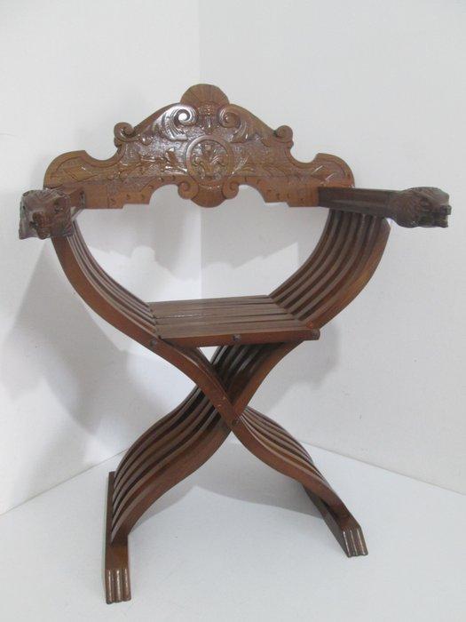 Chaise - Noyer - Fauteuil Savonarola, Antiquités & Art, Curiosités & Brocante