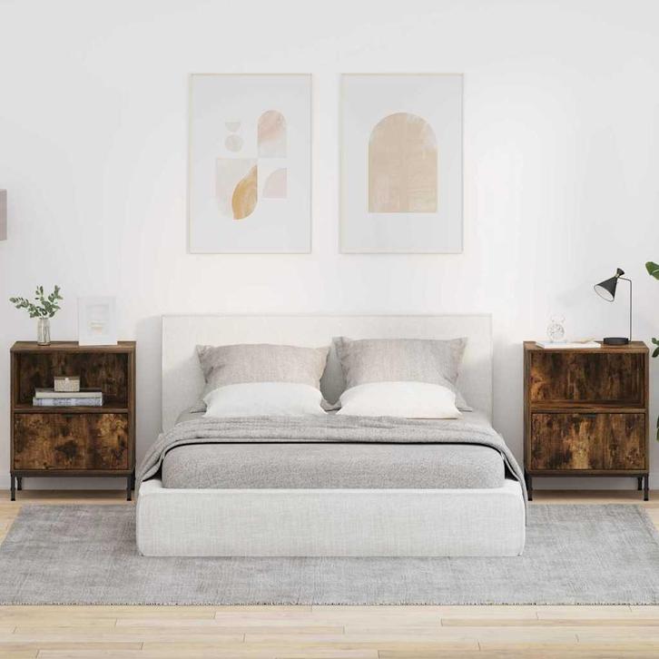 vidaXL Nachttafels 2 pcs Gerookt eiken 49 x 36 x 61 cm, Huis en Inrichting, Slaapkamer | Nachtkastjes, Nieuw, Verzenden
