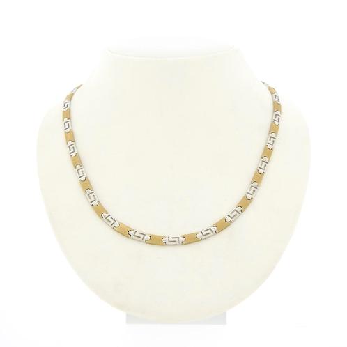 Bicolor gouden collier met meander patroon | 43 cm (witgoud), Handtassen en Accessoires, Kettingen, Overige kleuren, Gebruikt