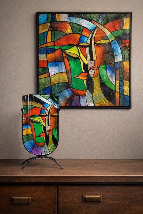 Vaas - Glas - Glazen vaas Faces, Maison & Meubles, Maison & Meubles | Autre