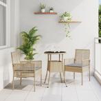 vidaXL 3-delige tuin eetset in beige poly rattan, Tuin en Terras, Tuinstoelen, Verzenden, Nieuw