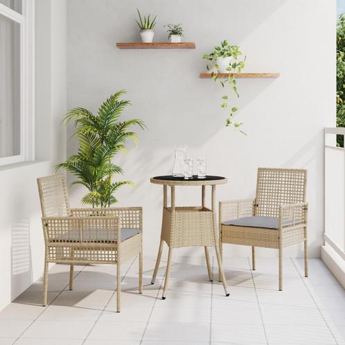 vidaXL 3-delige tuin eetset in beige poly rattan, Tuin en Terras, Tuinstoelen, Nieuw, Verzenden